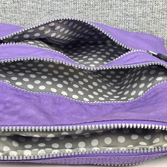 KIPLING ALVAR CROSSBODY BAG – PURPLE NYLON – LIGHTWEIGHT – MULTI-ZIP FRONT - Picture 10 of 14